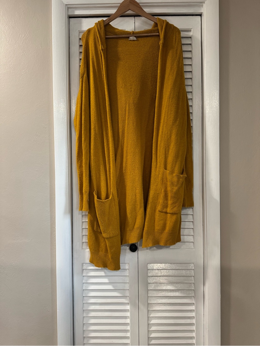 Mustard Open-Front Hooded Cardigan Sweater